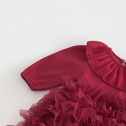 Spring Arrival Baby Girls Long Sleeves Tulle Decorated Plain Onesies Dress, MyKids-USA®, Baby & Toddler Dresses, MyKids-USA -  -  -  -  -  -  - .