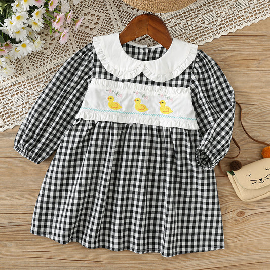 Arrival Autumn Girls Duck and Plaid Pattern Long Sleeves Dress with Collar, MyKids-USA®, Baby & Toddler Dresses, MyKids-USA - Size/Age - 90 (12-24M) - Color - Black -  -  - TR2508132313-A