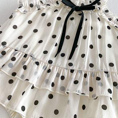 Summer Arrival Baby Girls Cute Beige Sleeveless Polka Dots Pattern Bodysuit