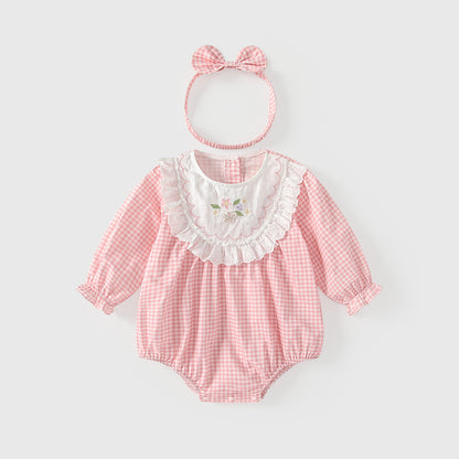 Arrival Spring Baby Girls Flowers Embroidery Long Sleeves Plaid Bodysuit, MyKids-USA®, Bodysuits, MyKids-USA - Size/Age - 66 (3-6M) - Color - Light Pink -  -  - TR2601052108-A.