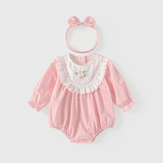 Arrival Spring Baby Girls Flowers Embroidery Long Sleeves Plaid Bodysuit, MyKids-USA®, Bodysuits, MyKids-USA - Size/Age - 66 (3-6M) - Color - Light Pink -  -  - TR2601052108-A.
