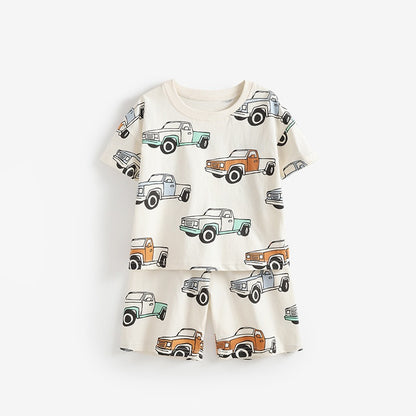 Arrival Summer Baby Kids Boys Short Sleeves Cartoon Pattern T-shirt and Shorts Clothing Set