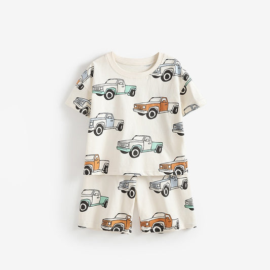 Arrival Summer Baby Kids Boys Short Sleeves Cartoon Pattern T-shirt and Shorts Clothing Set