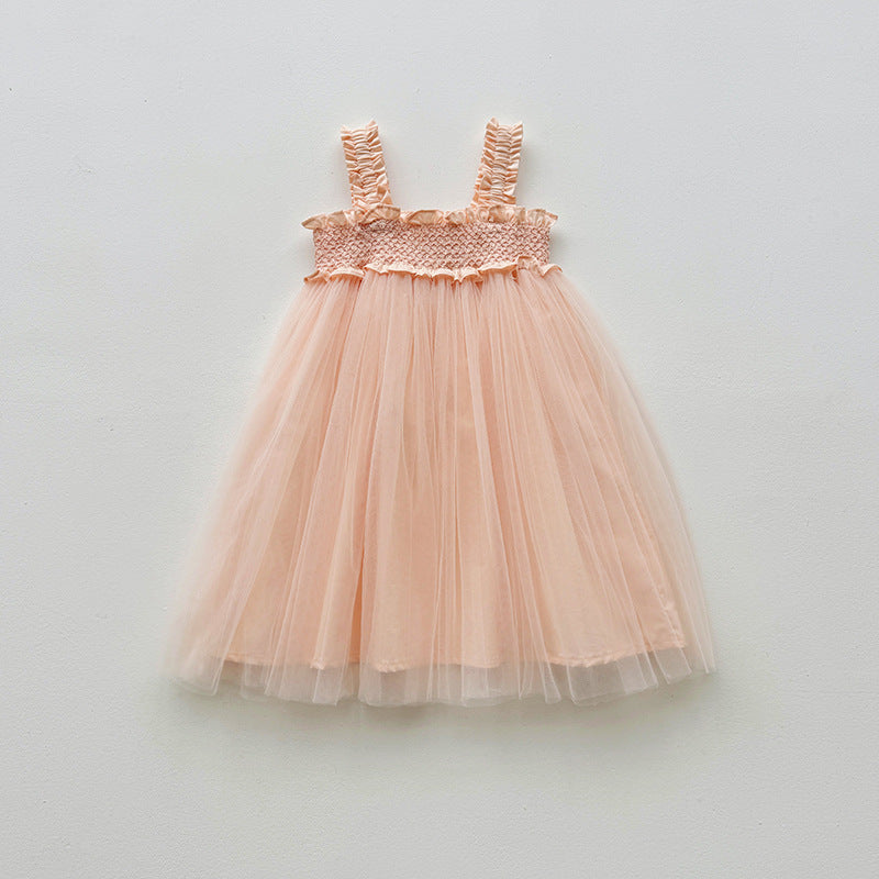 Summer Baby Kids Girls Sleeveless Solid Color Mesh Patchwork Design Off Shoulder Strap Dress, MyKids-USA®, Baby & Toddler Dresses, MyKids-USA - Size/Age - 90 (12-24M) - Color - Light Pink -  -  - TR2503111542-D