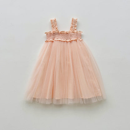 Summer Baby Kids Girls Sleeveless Solid Color Mesh Patchwork Design Off Shoulder Strap Dress, MyKids-USA®, Baby & Toddler Dresses, MyKids-USA - Size/Age - 90 (12-24M) - Color - Light Pink -  -  - TR2503111542-D