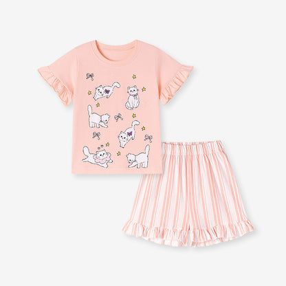 Summer Hot Selling Baby Kids Girls Short Sleeves Animals Pattern T-shirt and Striped Shorts Clothing Set, MyKids-USA®, Baby & Toddler Outfits, MyKids-USA - Size/Age - 90 (12-24M) - Color - Pink -  -  - TR2601072340-A.
