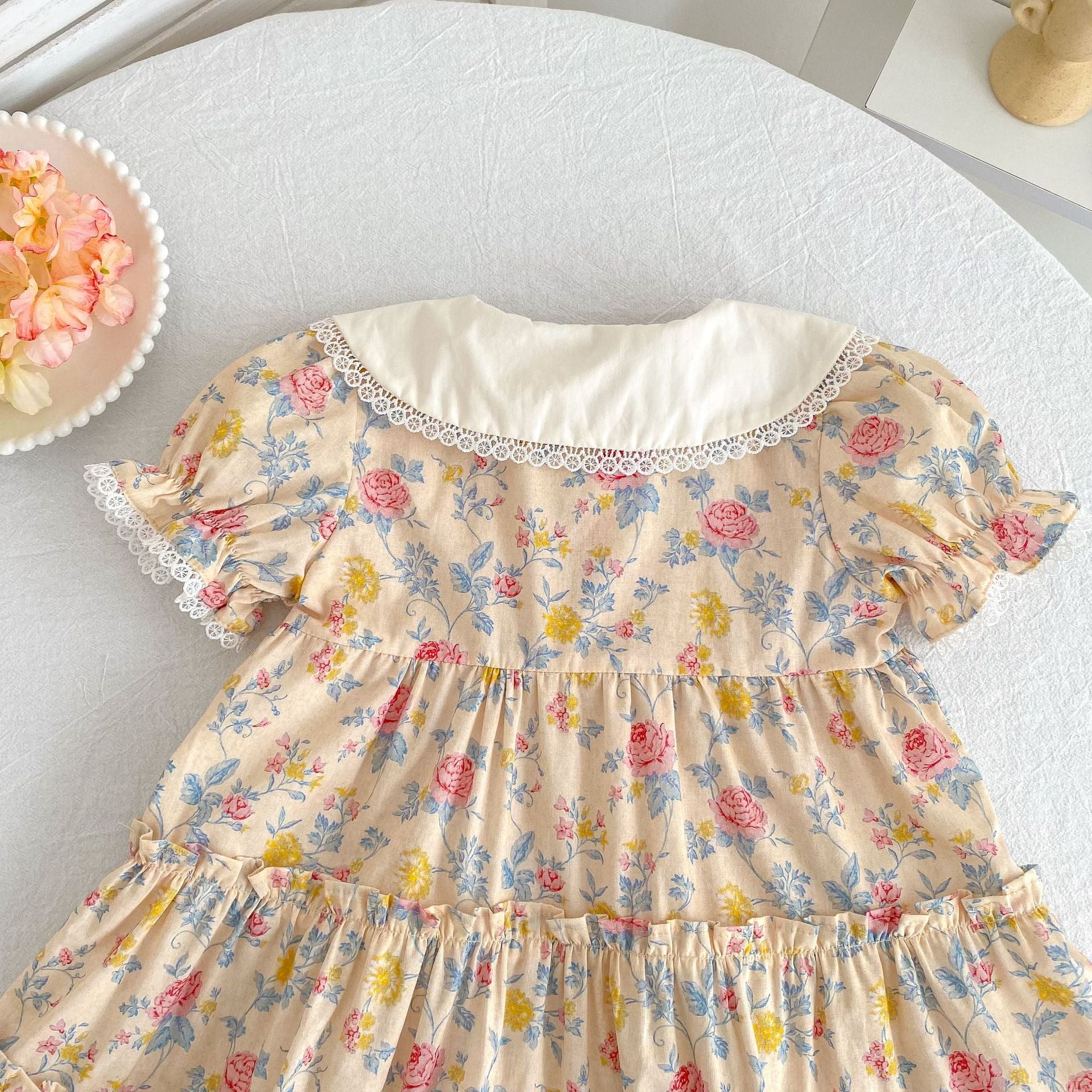 Summer Girls Floral Pattern Lace Trim Collar Onesies and Dress – Princess Sister Matching Set, MyKids-USA®, Baby & Children's Outfits, MyKids-USA -  -  -  -  -  -  - .