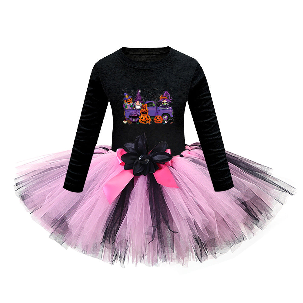 Arrival Girls’ Halloween Costume: Long Sleeves Cartoon Print Witches Cosplay Party Tulle Patchwork Dress, MyKids-USA®, Costume Dresses, MyKids-USA - Size/Age - S (1-3Y) - Color - Pink -  -  - TR2409090959.