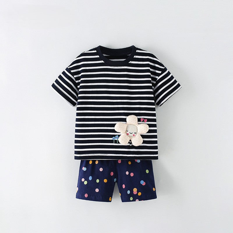 Arrival Summer Baby Kids Girls Short Sleeves Cartoon Pattern Striped T-shirt and Shorts Clothing Set, MyKids-USA®, Baby & Children's Outfits, MyKids-USA - Size/Age - 100 (2-3Y) - Color - Black -  -  - TR2605212343-A.
