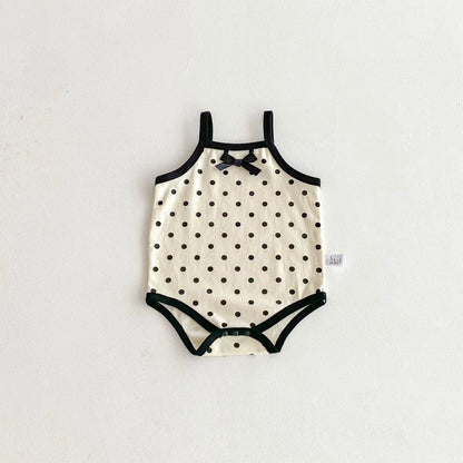 Summer Arrival Baby Girls Dots Pattern Butterfly-bow Decorated Strap Onesies, MyKids-USA®, Baby One-Pieces, MyKids-USA - Size/Age - 66 (3-6M) - Color - White -  -  - TR2506202020-B