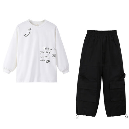 Arrival Autumn Kids Girls Long Sleeves Letters Pattern Sweatshirt and Black Pants Clothing Set