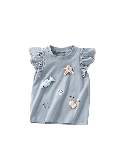 Summer Girls’ Cartoon Marine Animals Pattern Fly Sleeves Top Shirt in European and American Style, MyKids-USA®, Baby & Toddler Tops, MyKids-USA -  -  -  -  -  -  - 