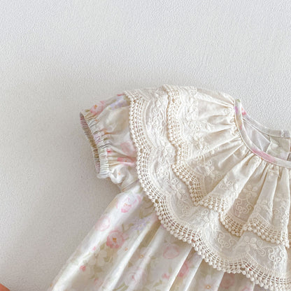 Summer  Arrival Baby Girls Short Sleeves Flowers Pattern Embroidered Lace Trim Collar Bodysuir, MyKids-USA®, Baby & Children's One-Pieces, MyKids-USA -  -  -  -  -  -  - .