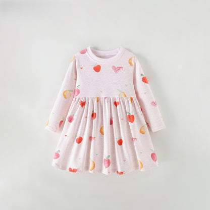 MyKids-USA® Autumn Arrival Baby Kids Girls Fruits and Hearts Pattern Long Sleeves Dress