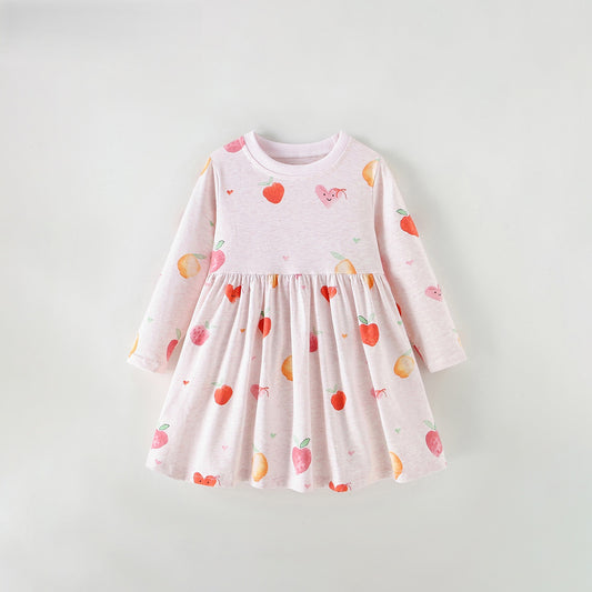 MyKids-USA® Baby Kids Girls Fruits and Hearts Pattern Long Sleeves Dress