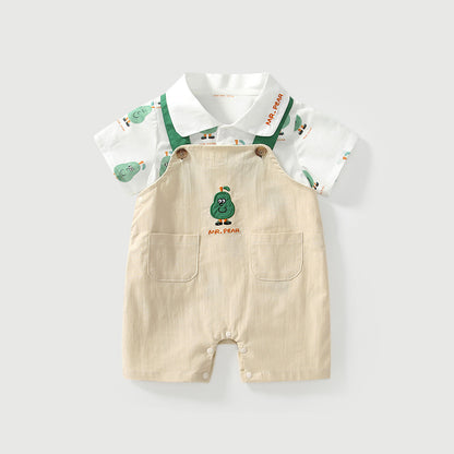 Summer Baby Kids Cartoon Fruits Pattern Short Sleeves Top Shirt and Overalls Clothing Set, MyKids-USA®, Baby & Toddler Outfits, MyKids-USA - Size/Age - 73 (6-9M) - Color - Beige -  -  - TR2504281913-A