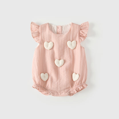 Summer Arrival Baby Girls Fly Sleeves Hearts Pattern Bodysuit, MyKids-USA®, Baby & Children's One-Pieces, MyKids-USA - Size/Age - 66 (3-6M) - Color - Pink -  -  - TR2605172329-A.