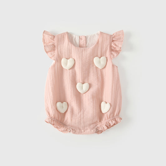 Summer Arrival Baby Girls Fly Sleeves Hearts Pattern Bodysuit, MyKids-USA®, Baby & Children's One-Pieces, MyKids-USA - Size/Age - 66 (3-6M) - Color - Pink -  -  - TR2605172329-A.