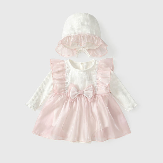Arrival Autumn Baby Kids Girls Color Patchwork Long Sleeves Butterfly-bow Decorated Dress with Hat, MyKids-USA®, Baby & Toddler Dresses, MyKids-USA - Size/Age - 66 (3-6M) - Color - Pink -  -  - TR2509062220-A