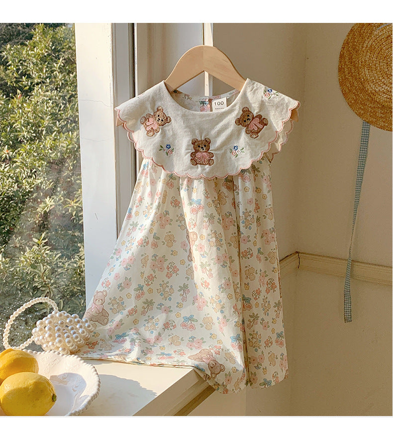 Summer Baby Kids Girls Sleeveless Teddy Bear and Flowers Pattern Dress, MyKids-USA®, Baby & Toddler Dresses, MyKids-USA - Size/Age - 90 (12-24M) - Color - Beige -  -  - TR2503072222-A