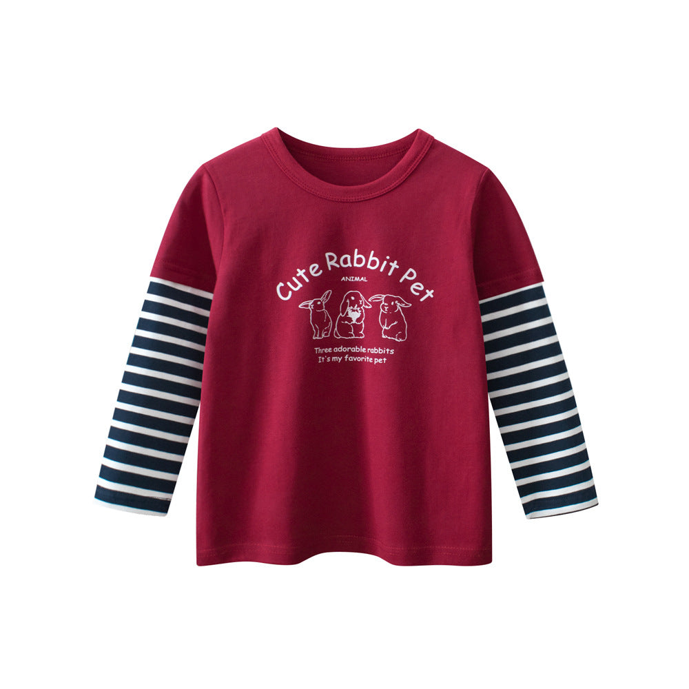 Spring Arrival Kids Girls Cartoon Print Crew Neck Striped Long Sleeves Color Patchwork Top, MyKids-USA®, Baby & Toddler Tops, MyKids-USA -  -  -  -  -  -  - 