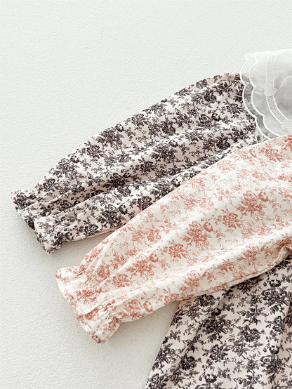 Spring and Autumn Floral Printed and Embroidered Long-sleeved Dress with Lace Collar for Stylish Girls, MyKids-USA®, Baby & Toddler Dresses, MyKids-USA -  -  -  -  -  -  - 