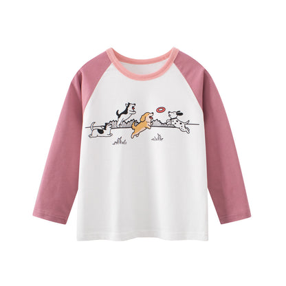 Spring Baby Kids Girls Animals Cartoon Print Long Sleeves Crew Neck Color Patchwork Top, MyKids-USA®, Shirts, MyKids-USA - Size/Age - 90 (12-24M) - Color - Pink -  -  - TR2604062337-A.