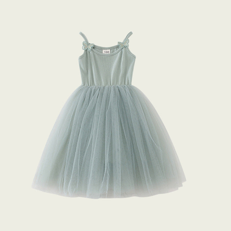 Summer Kids Girls Cute Design Solid Color Sleeveless Chiffon Butterfly Strap Dress, MyKids-USA®, Baby & Toddler Dresses, MyKids-USA - Size/Age - 90 (12-24M) - Color - Green -  -  - TR2403302240.