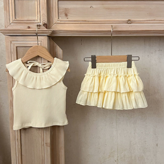 Summer Arrival Baby Girls Sleeveless Solid Color Top And Ruffle Trim Skirt Clothing Set, MyKids-USA®, Baby & Toddler Outfits, MyKids-USA -  -  -  -  -  -  - 