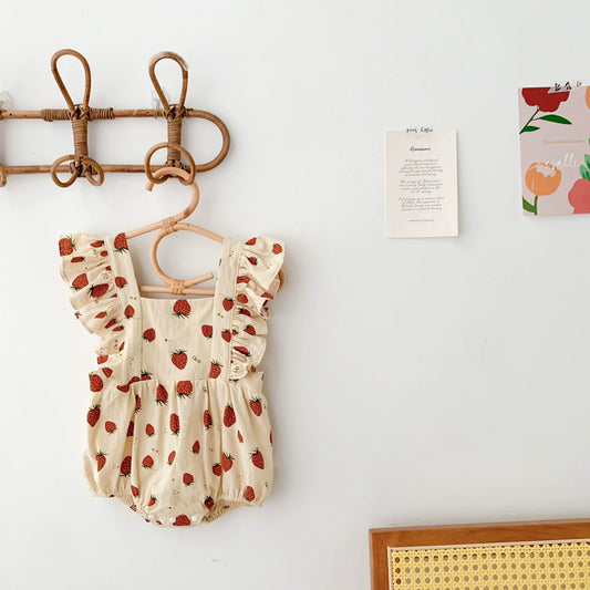 Summer Arrival Baby Girls Strawberry Pattern Sleeveless Onesies, MyKids-USA®, Baby One-Pieces, MyKids-USA - Size/Age - 66 (3-6M) - Color - Apricot -  -  - TR2506171709-A