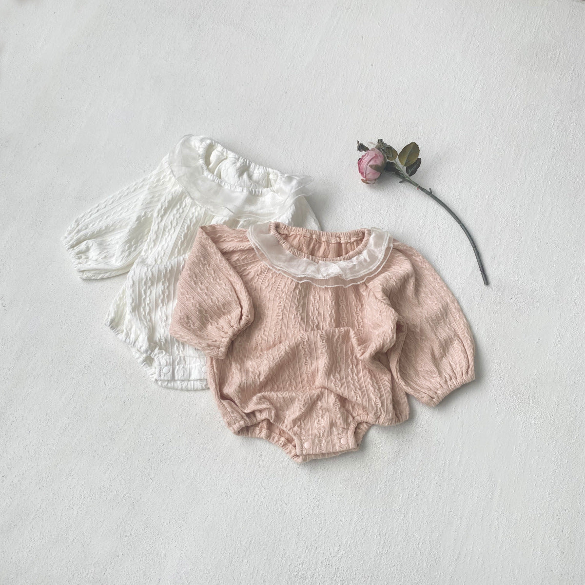 MyKids-USA® Autumn Arrival Baby Kids Girls Long Sleeves Jacquard Pattern Tulle Collar Bodysuit