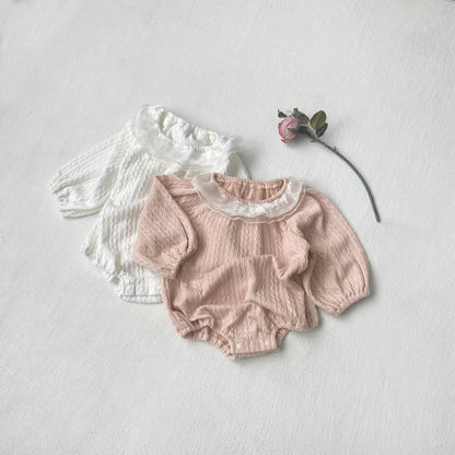 MyKids-USA® Autumn Arrival Baby Kids Girls Long Sleeves Jacquard Pattern Tulle Collar Bodysuit