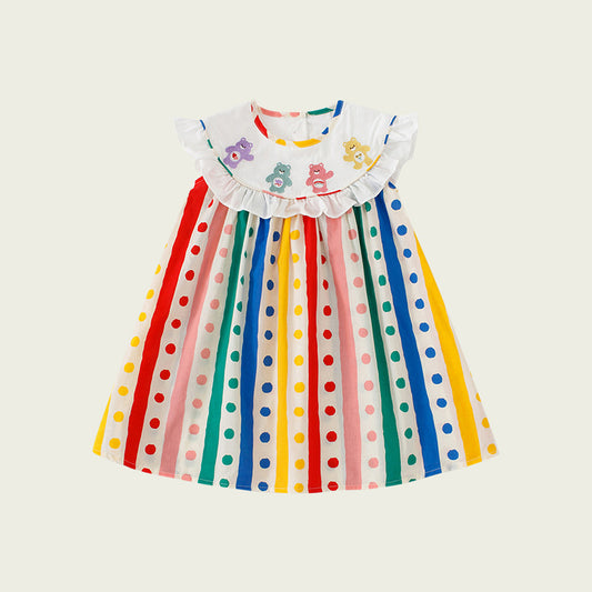 New Arrival Summer Baby Kids Girls Sleeveless Striped Polka Dots Dress