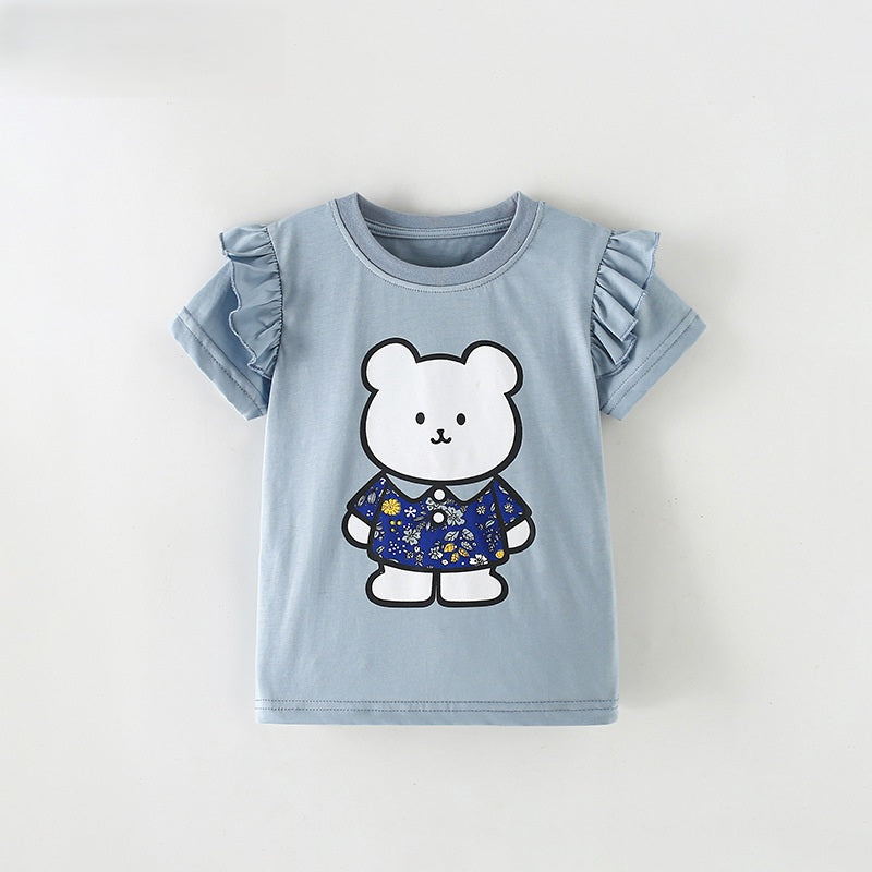 Summer Girls’ Cartoon Pattern T-shirt in European and American Style