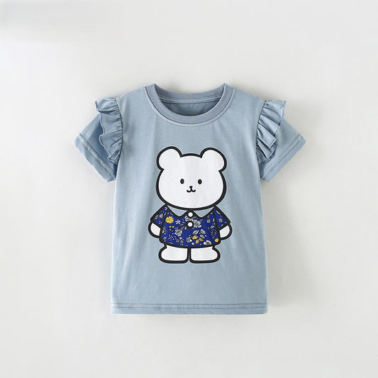 Summer Girls’ Cartoon Pattern T-shirt in European and American Style
