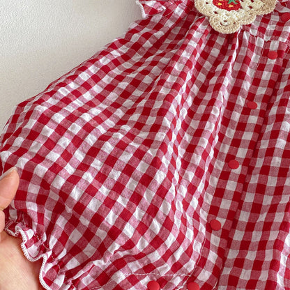 Summer Arrival Baby Girls Fly Sleeves Plaid Pattern Rompers Bodysuits, MyKids-USA®, Baby & Children's One-Pieces, MyKids-USA -  -  -  -  -  -  - .