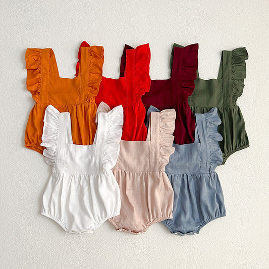 Summer Baby Girls Solid Color Square Neck Onesie, MyKids-USA®, Baby One-Pieces, MyKids-USA -  -  -  -  -  -  - 