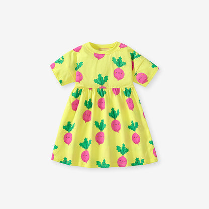 Summer Arrival Cartoon Radish Pattern Short Sleeves Dress for Stylish, MyKids-USA®, Baby & Toddler Dresses, MyKids-USA - Size/Age - 90 (12-24M) - Color - Yellow -  -  - TR2503122049-A