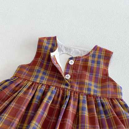 Design Summer Baby Kids Girls Sleeveless Plaid Pattern Bodysuit