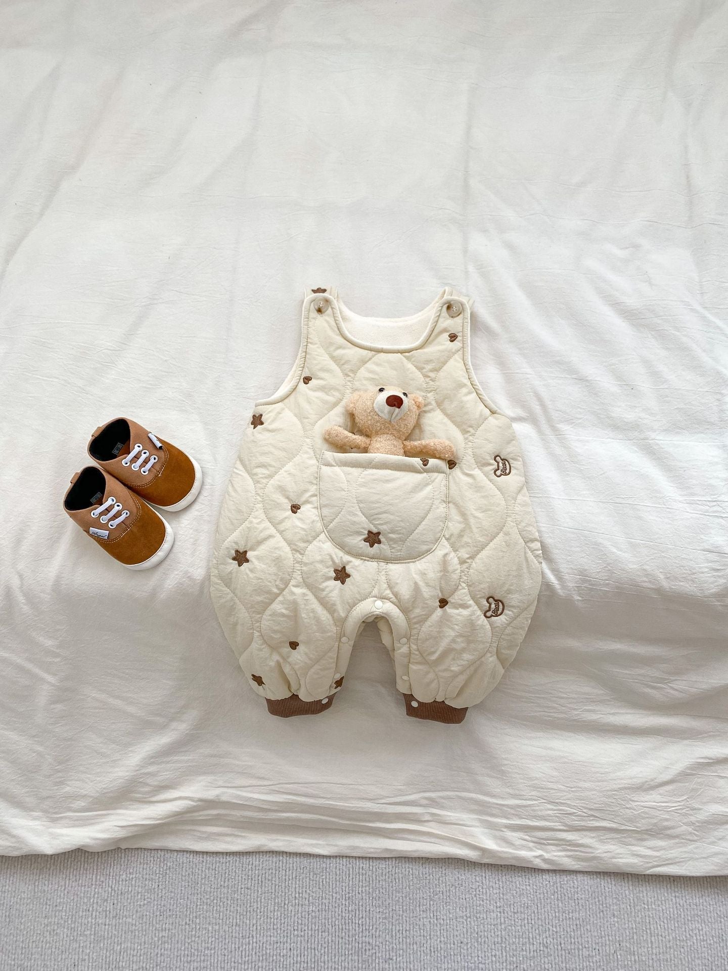 Infant Baby Star Embroidery Design Soft Cotton Fashion Overalls, MyKids-USA®, Baby One-Pieces, MyKids-USA - Size/Age - 66 (3-6M) - Color - Apricot -  -  - QQ2310161612-A