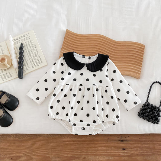 Spring Arrival Baby Long Sleeves Black Polka Dots Onesie For Girls, MyKids-USA®, Baby One-Pieces, MyKids-USA - Size/Age - 66 (3-6M) - Color - Black -  -  - TR2403051459-A