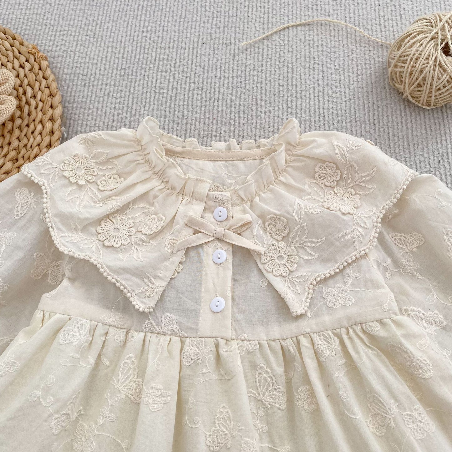 Autumn Baby Girls Flowers Pattern Long-sleeved Peter Pan Collar Onesies and Dress – Princess Sister Matching Set