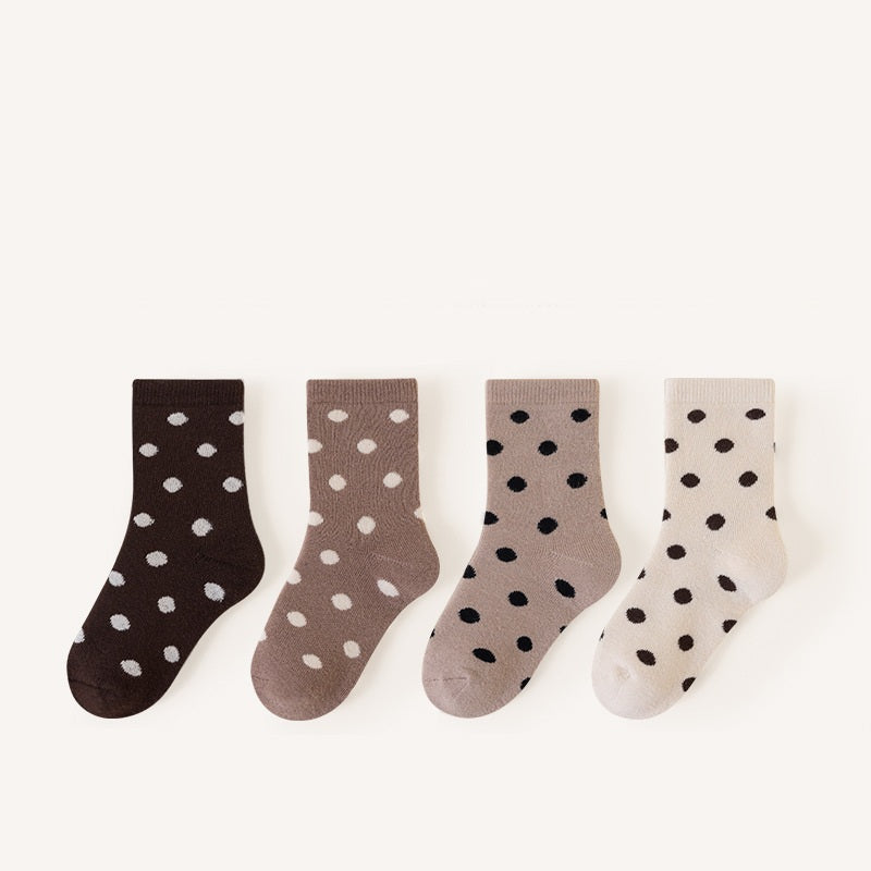 Autumn and Winter Arrival Baby Unisex Breathable Striped/Dots Pattern Socks 1 Lot=4-Pair Set, MyKids-USA®, Baby & Toddler Socks & Tights, MyKids-USA - Size/Age - M (3-5Y) - Color - Brown -  -  - TR2601081240-C.