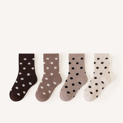 Autumn and Winter Arrival Baby Unisex Breathable Striped/Dots Pattern Socks 1 Lot=4-Pair Set, MyKids-USA®, Baby & Toddler Socks & Tights, MyKids-USA - Size/Age - M (3-5Y) - Color - Brown -  -  - TR2601081240-C.