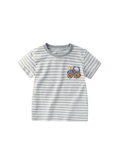 Summer Arrival Boys’ Tractor Cartoon Pattern Striped T-shirt in European and American Style, MyKids-USA®, Baby & Toddler Tops, MyKids-USA -  -  -  -  -  -  - 