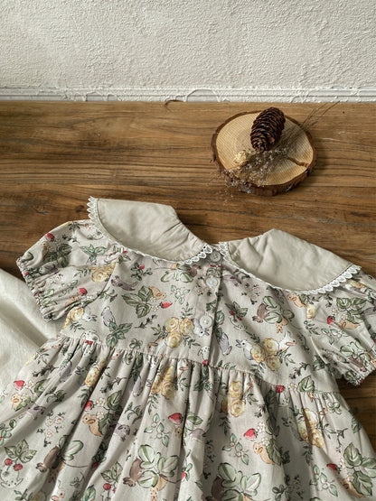 Summer Arrival Baby Girls Short Sleeves Vintage Flowers Pattern Bodysuit Dress