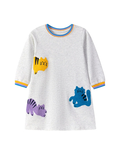 Autumn Arrival Cartoon Cats Pattern Long Sleeves Striped Crew Neck Dress for Stylish Girls, MyKids-USA®, Baby & Toddler Dresses, MyKids-USA -  -  -  -  -  -  - 