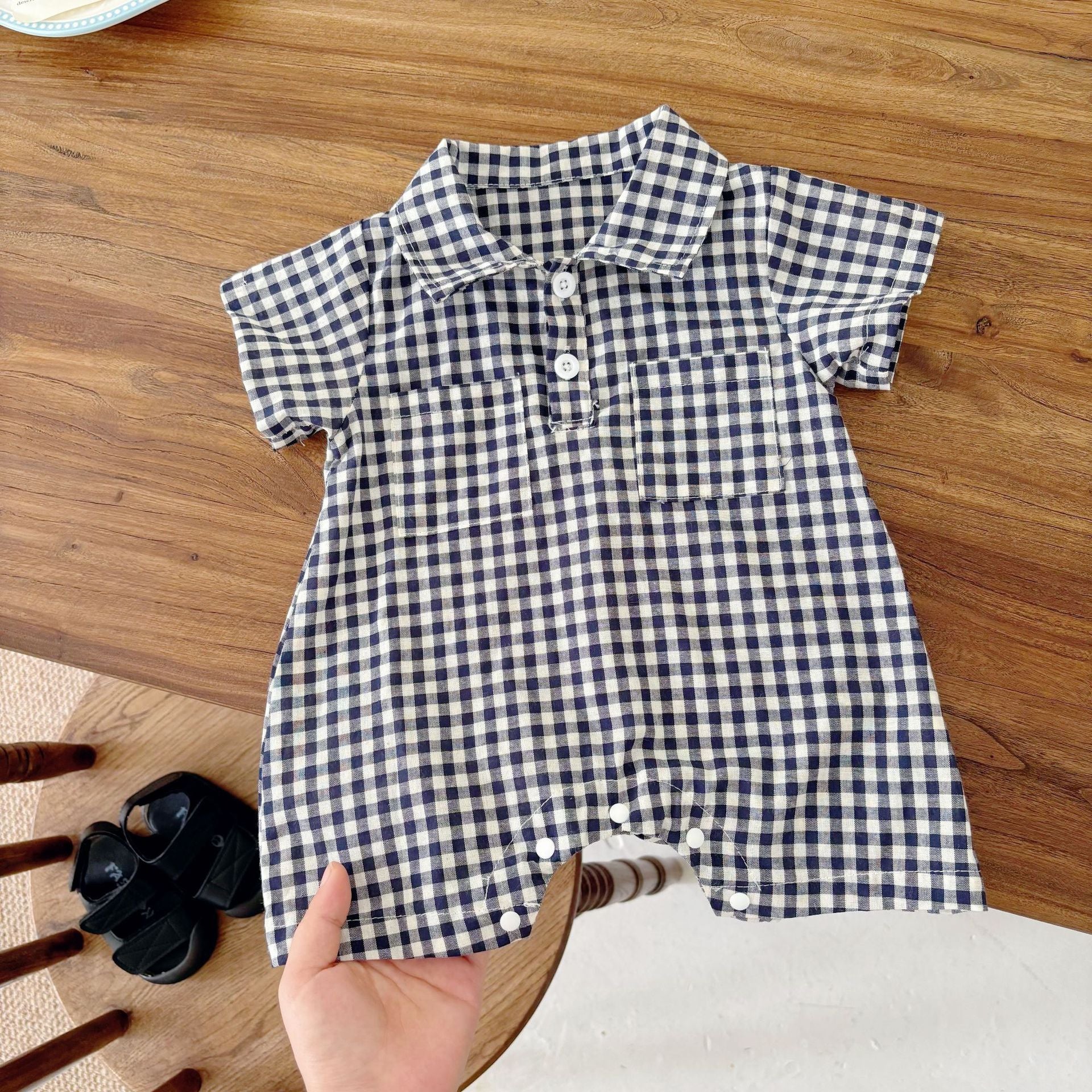 Summer Arrival Baby Boys Casual Plaid Pattern Short Sleeves Rompers, MyKids-USA®, Baby One-Pieces, MyKids-USA - Size/Age - 66 (3-6M) - Color - Black -  -  - TR2504262121-A