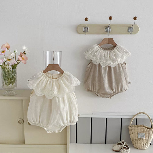 Summer Arrival Baby Girls Lace Embroidery Collar Sleeveless Onesies, MyKids-USA®, Baby One-Pieces, MyKids-USA -  -  -  -  -  -  - 