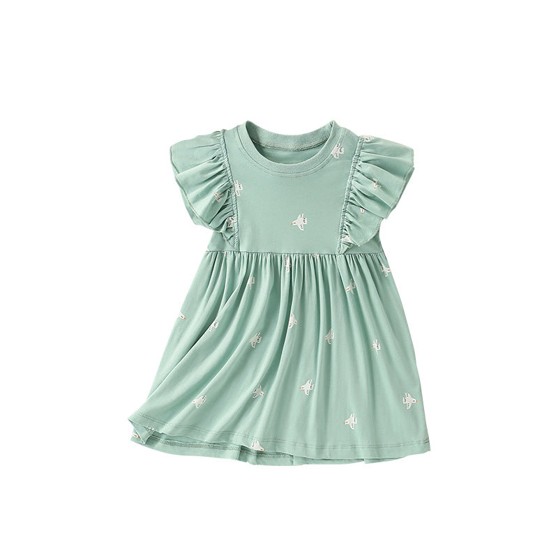 Summer Arrival Birds Pattern Short Sleeves Cute Dress for Stylish Girls, MyKids-USA®, Baby & Toddler Dresses, MyKids-USA - Size/Age - 100 (2-3Y) - Color - Green -  -  - TR2505302115-A